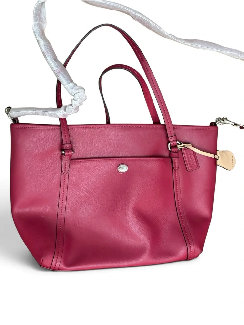 Coach Peyton Magenta Pink Leather Large Pocket Tote W/ Crossbody Strap